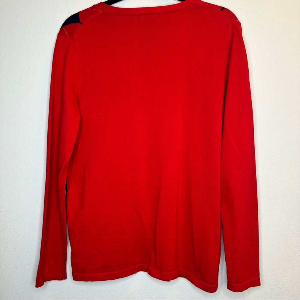 NWOT Tommy Hilfiger Women's Red Argyle V-Neck Sweater Size L - Picture 2 of 7